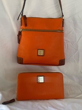 Dooney & Bourke Orange Leather Crossbody with Matching Wallet